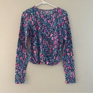Lilly Pulitzer Luxletic Oden Top Shirt In Low Tide Navy Pink Size Small